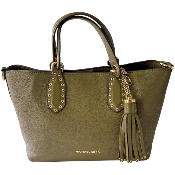 MICHAEL KORS Brooklyn Olive Pebble Leather Satchel with Crossing Body Strap - Picture 3 of 10